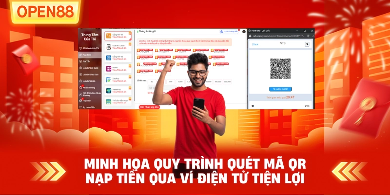 Minh họa quy trình quét mã QR nạp tiền qua ví điện tử tiện lợi.